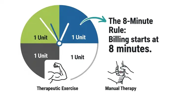 An infographic explaining the 8-minute rule and physical therapy billing units.