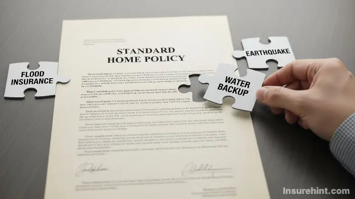 A visual of puzzle pieces labeled with insurance endorsements being added to a standard home policy.