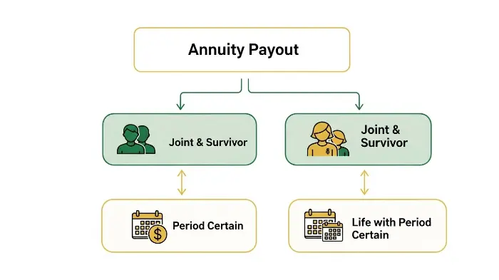 A flowchart explaining the different annuity payout options available to retirees.