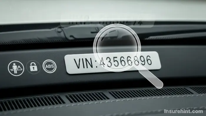 A close-up of a car's VIN, highlighting the important vehicle details needed for an accurate car quote.