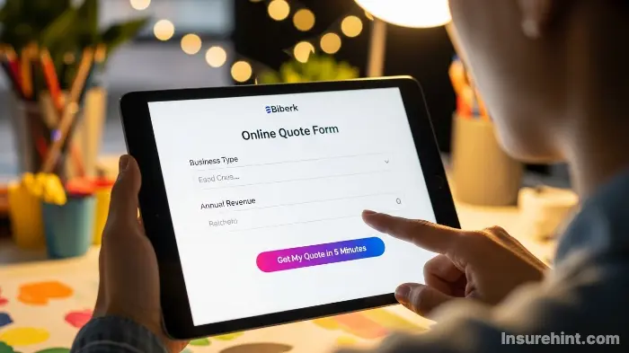 A user getting an online insurance quote from Biberk on a tablet.