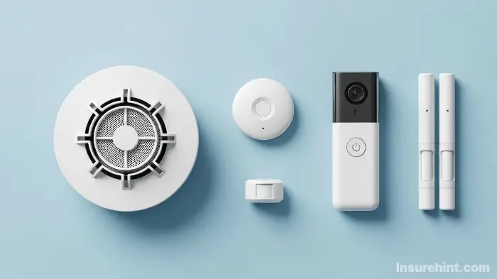 A collection of home security devices like smoke detectors and smart cameras that can lower insurance costs.