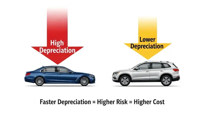 A graphic showing how cars with high depreciation rates pose a greater risk for gap insurance providers.