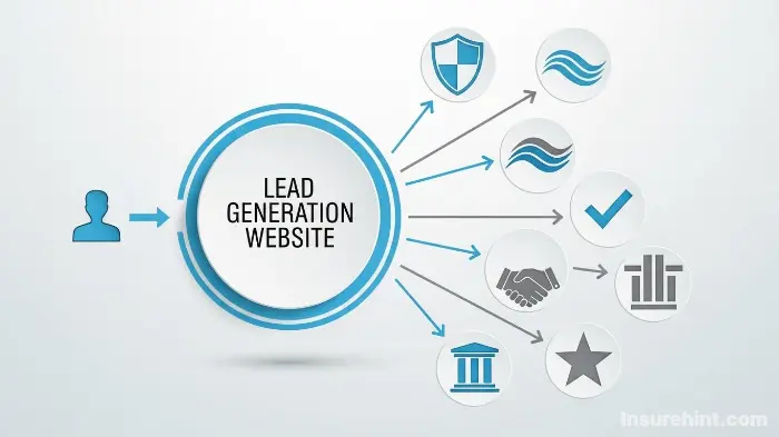 A diagram showing how compliant drivers program car insurance lead generators sell user information to multiple insurers.