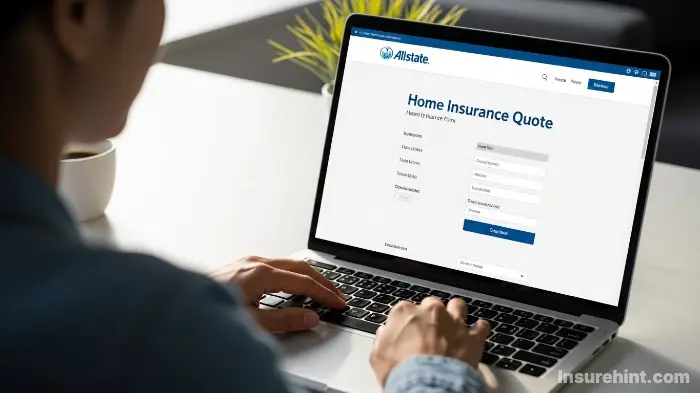 A person getting an online Allstate home insurance quote on a laptop.