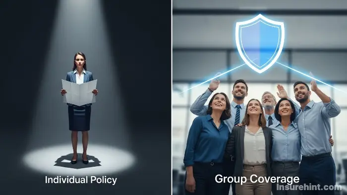 A comparison of an individual policyholder versus a group of employees covered by group life insurance.