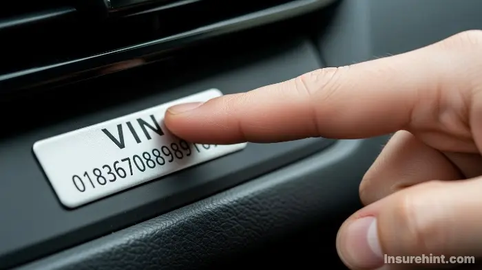 A close-up of a Vehicle Identification Number (VIN) on a car's dashboard.