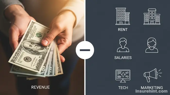 A visual representation of an insurance agency's revenue versus its primary expenses.