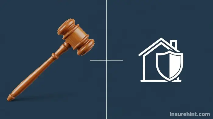 A gavel and a shielded house symbolizing the landlord's legal responsibility for a habitable home.