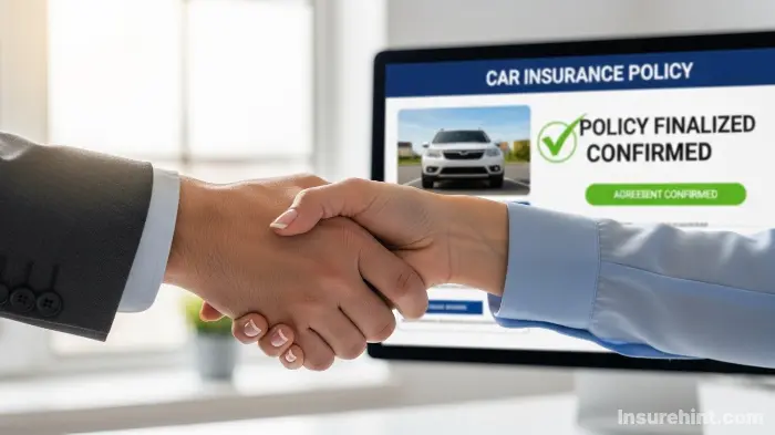 A satisfying handshake concludes the process of choosing the right full coverage car insurance policy.