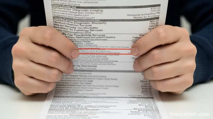 A patient looking at a chiropractic bill with hidden fees.