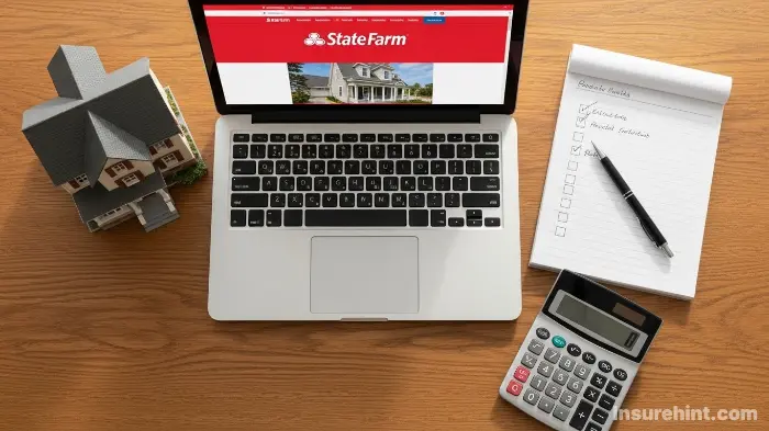 A desk setup showing the items needed to prepare for a State Farm home insurance quote online.