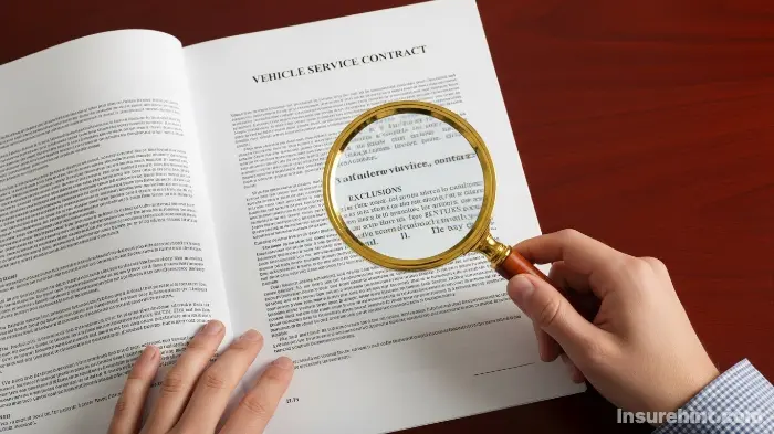 A person using a magnifying glass to read the exclusions in a Civil Car Coverage contract.