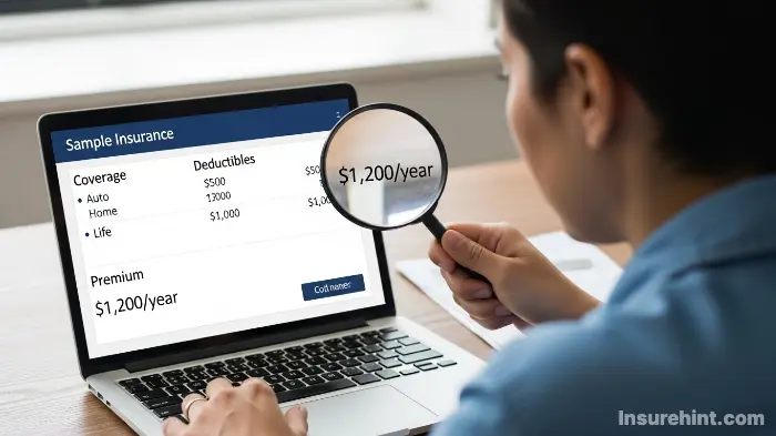 A person closely reviewing their State Farm home insurance quote on a laptop screen before finalizing.