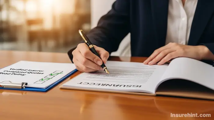 A driver confidently signing a car insurance policy after following a smart shopping action plan.
