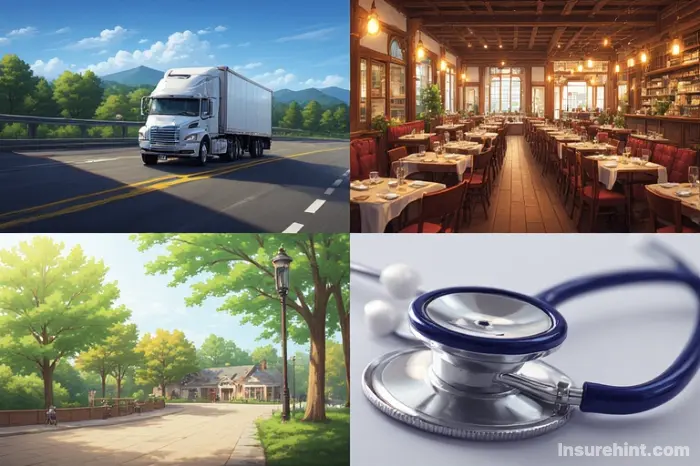 Four images representing profitable insurance niches: classic cars, trucking, restaurants, and medical professionals.
