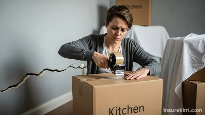 A tenant packing boxes, symbolizing the act of breaking a lease due to an uninhabitable apartment.