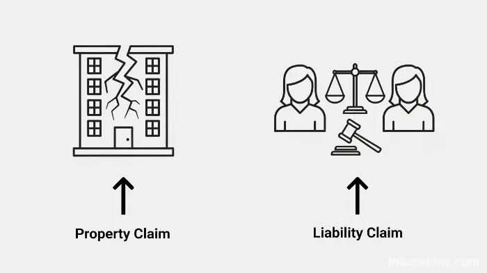 An infographic showing the difference between a property damage claim and a liability dispute claim.
