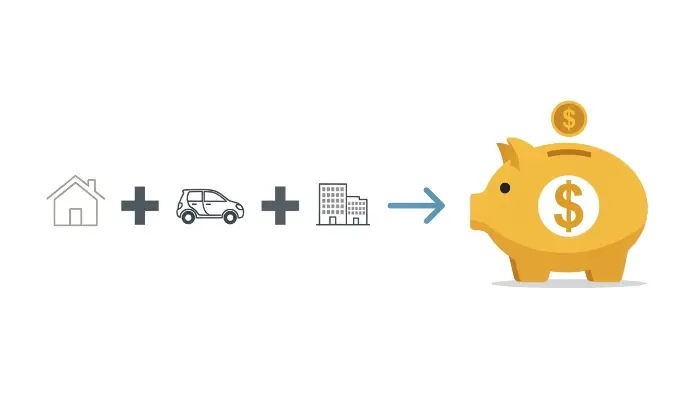A graphic showing how bundling home, auto, and renters insurance leads to savings.