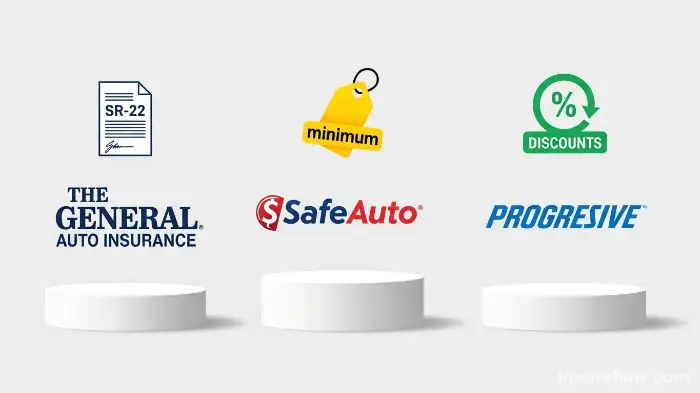 A comparison of The General, SafeAuto, and Progressive for high-risk auto insurance.