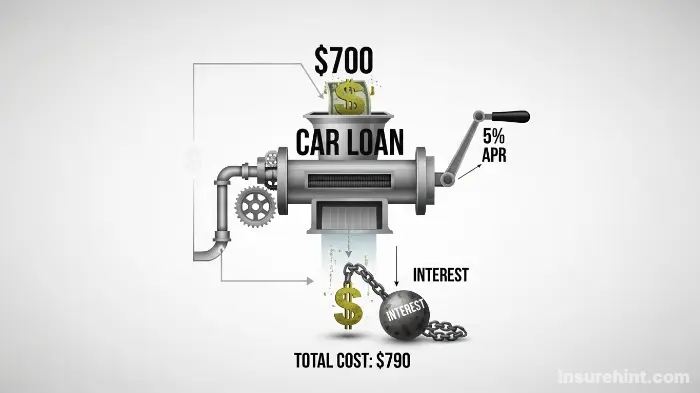 An infographic explaining how financing a dealership gap policy adds interest costs over the life of the loan.