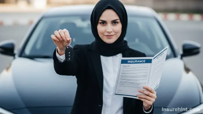 A confident car owner holding their keys and insurance policy, feeling prepared and informed.