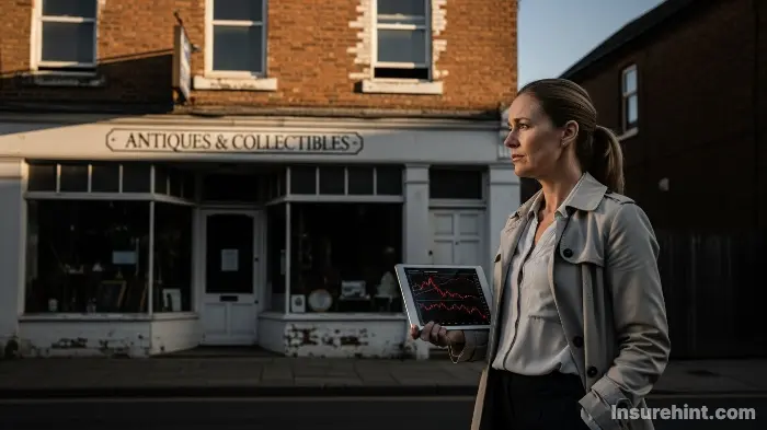A business owner looking worriedly at her older commercial property, a prime candidate for ordinance or law coverage.