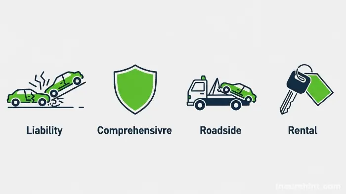 Infographic showing different Geico auto insurance coverage options like liability and comprehensive.