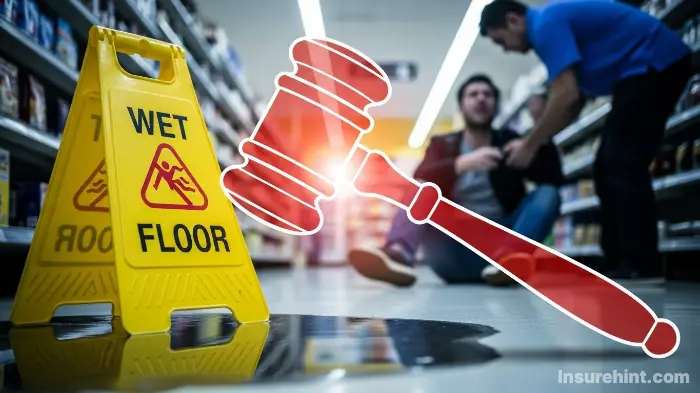 A slip-and-fall accident in a store, representing a common commercial general liability insurance claim.