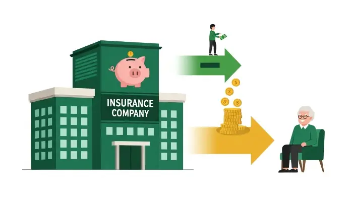 Illustration showing the flow of money into an annuity and the income stream flowing out.